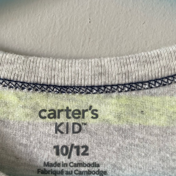Carter’s Kids Neon Stripe Pocket T-Shirt - Yellow/Green Neon Stripe on Grey - Picture 4 of 6
